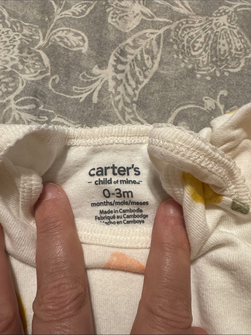 Carter's Cream Onesie with Yellow and Peach Fruit Motif - Picture 3 of 4